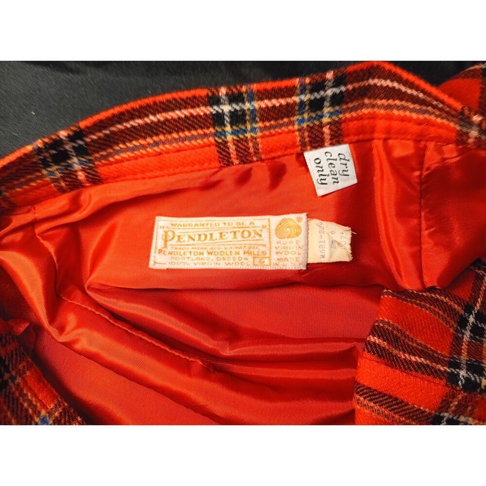Vintage Plaid Virgin Wool Fringe Wrap Maxi Skirt Burnt Orange 6 Pendleton - Picture 7 of 9